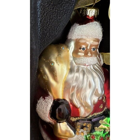 Santa Mouth Blown Hand Painted Christmas Glass Ornament Vintage with Crystals - Picture 3 of 13
